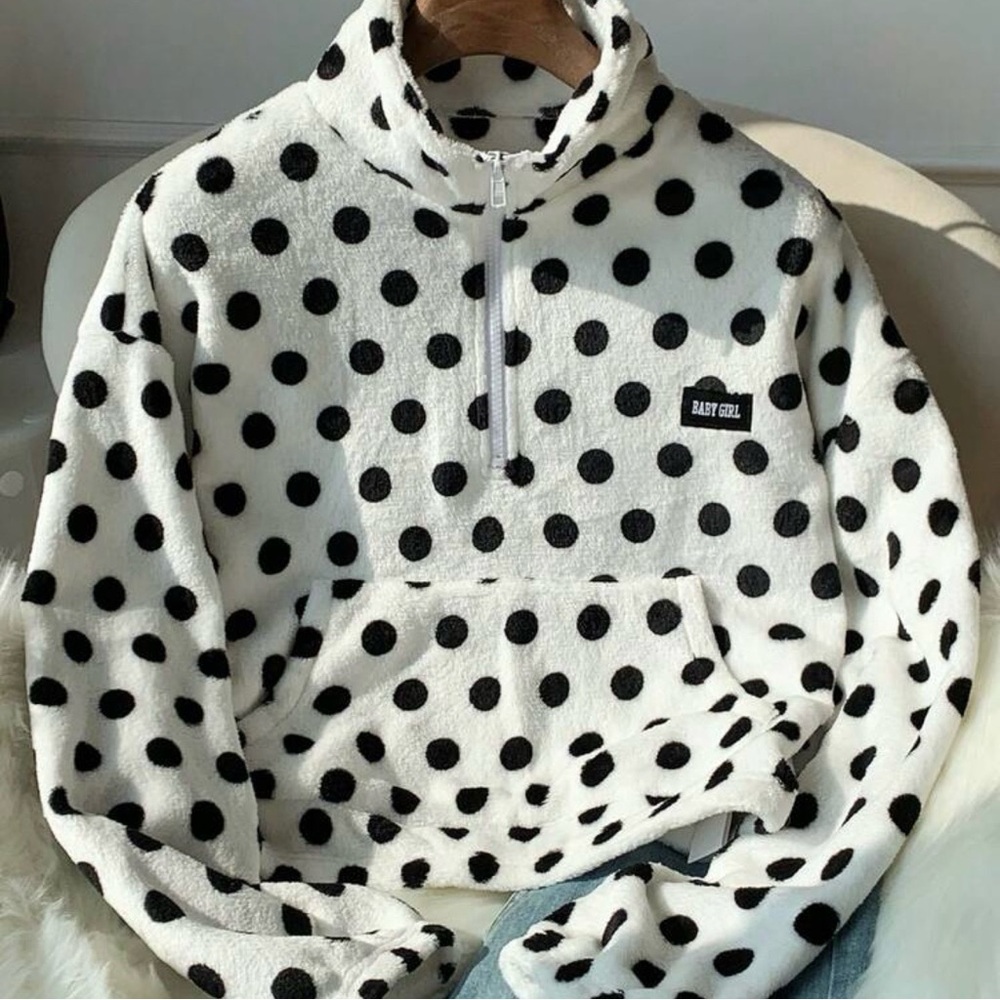 Polka Dot Print Soft Fleece Jacket